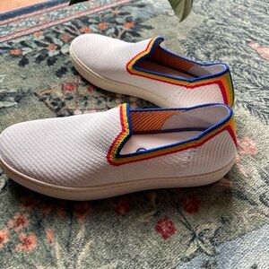 Rothy's The Original White Rainbow Textile Slip On Sneakers Women’s US 8